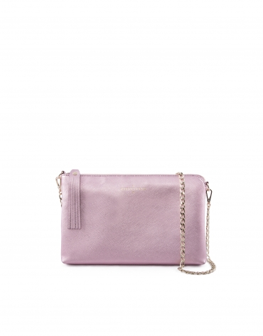 Pink metalized Saffiano leather clutch bag