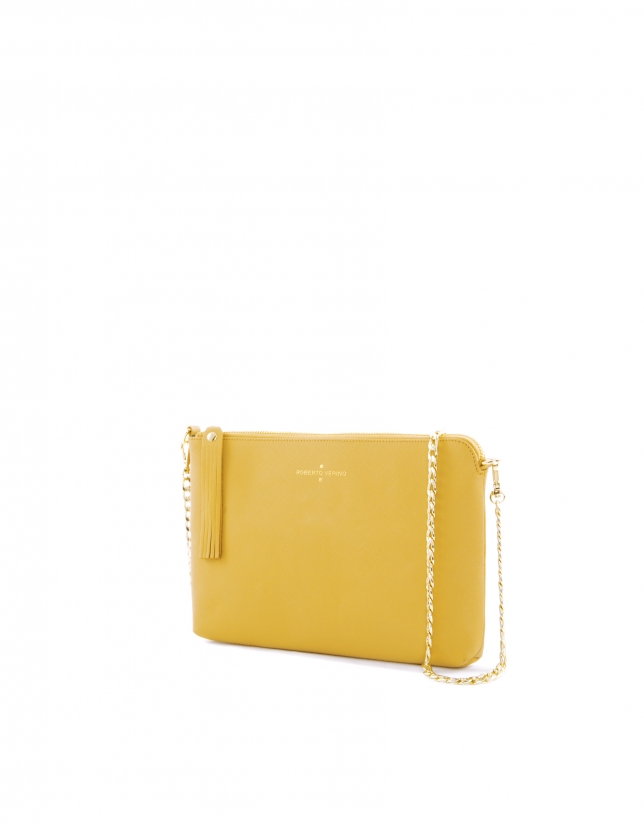 Mustard leather Lisa clutch bag 