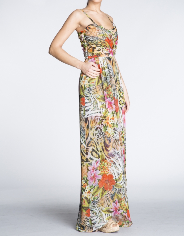 Long floral print halter top dress