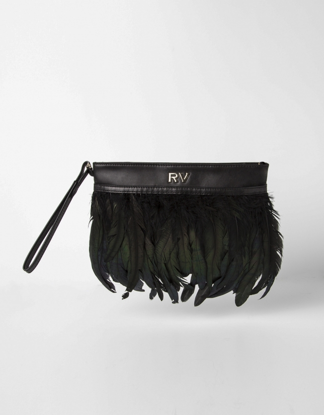Black clutch with feathers