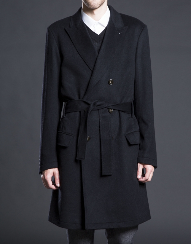 Black belted double breasted coat 