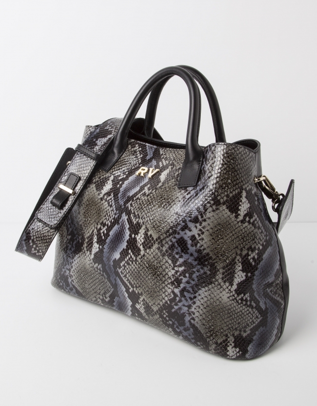 Green python print leather satchel