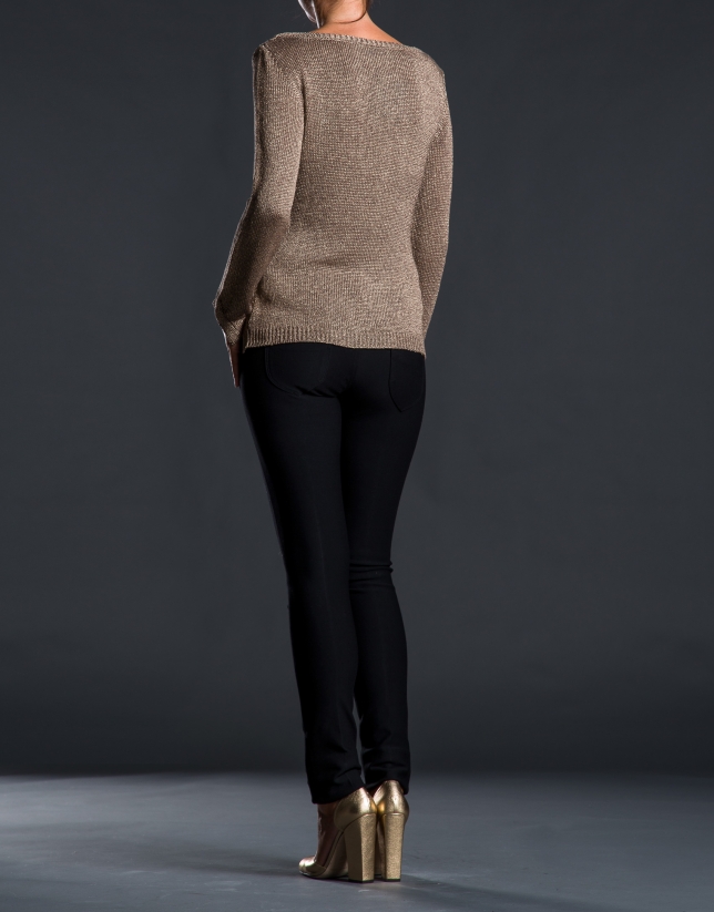 Gold knit sweater with beading