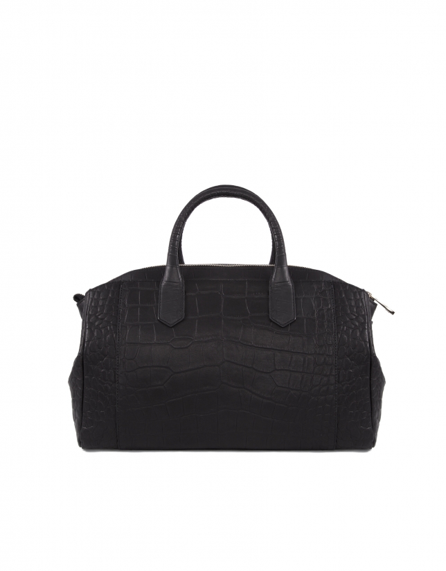 Alex Coal black embossed alligator leather bag