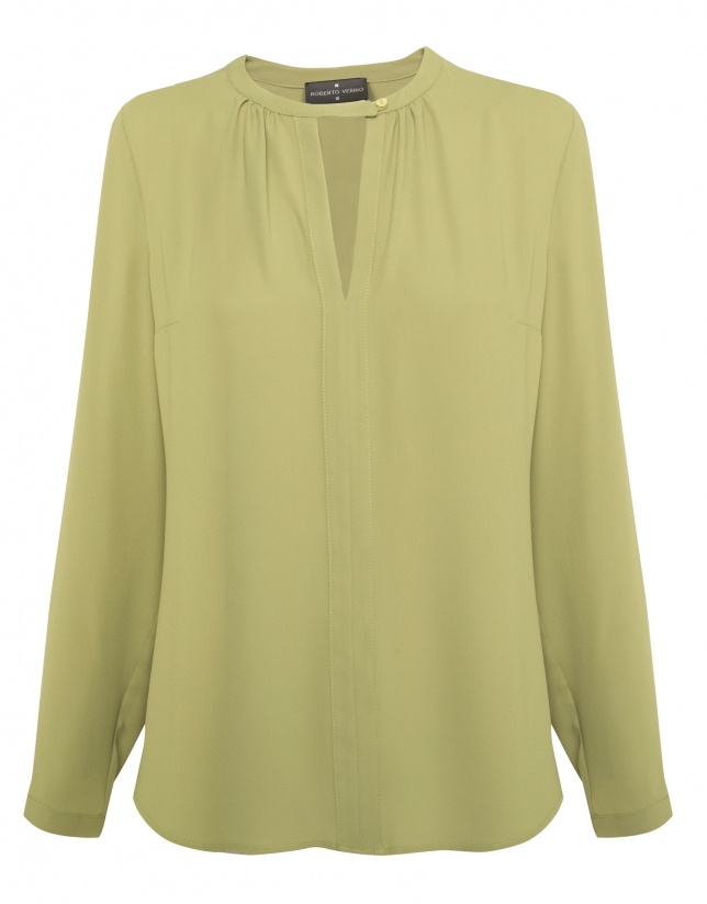 Olive green V- neck blouse