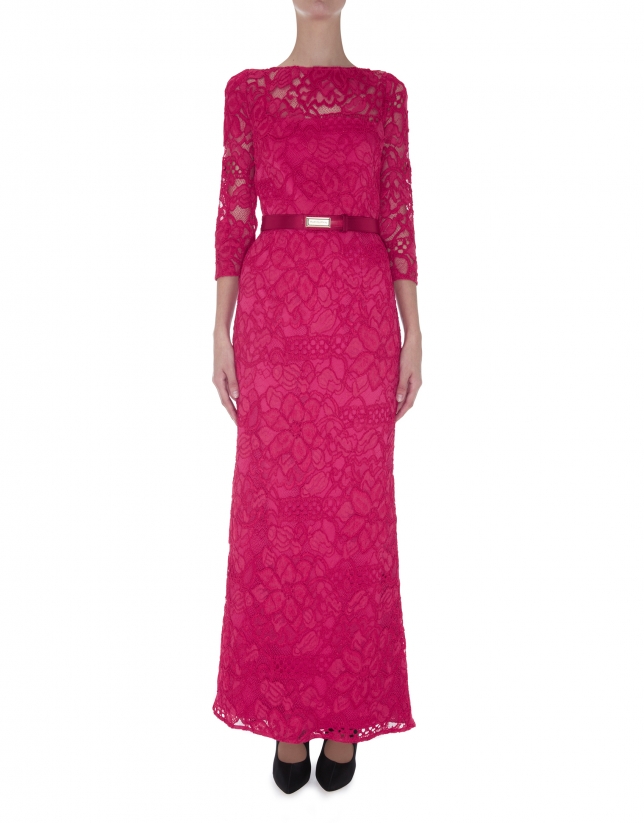 Long pink straight dress with lace