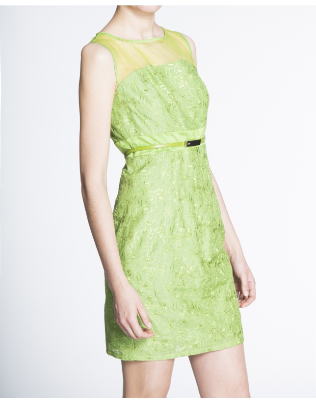 Green brocade straight dress