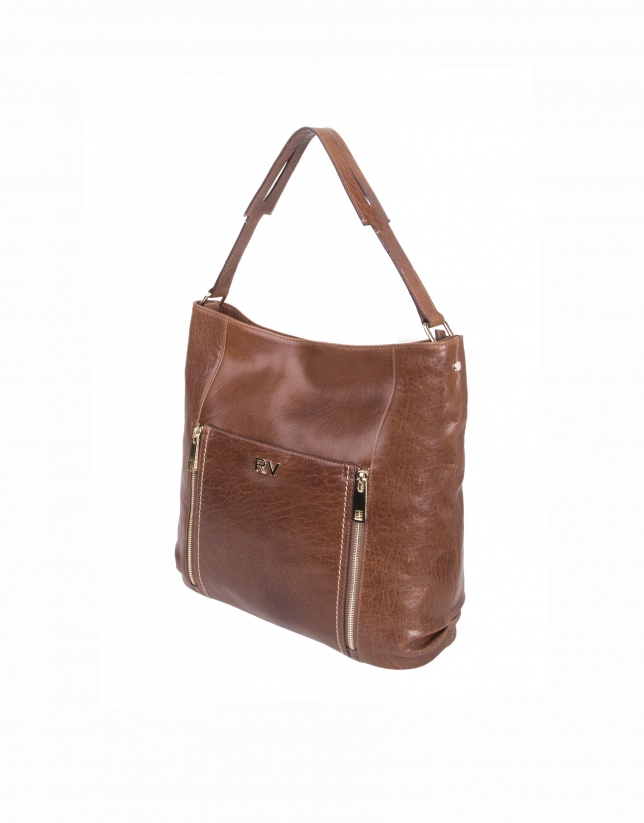 Brown buffalo leather shopping bag 