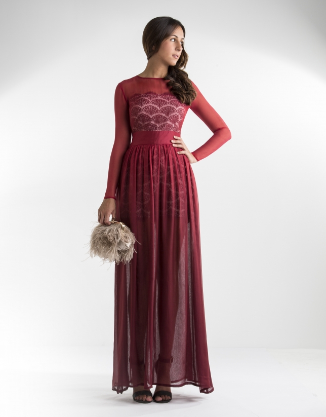Long red chiffon dress