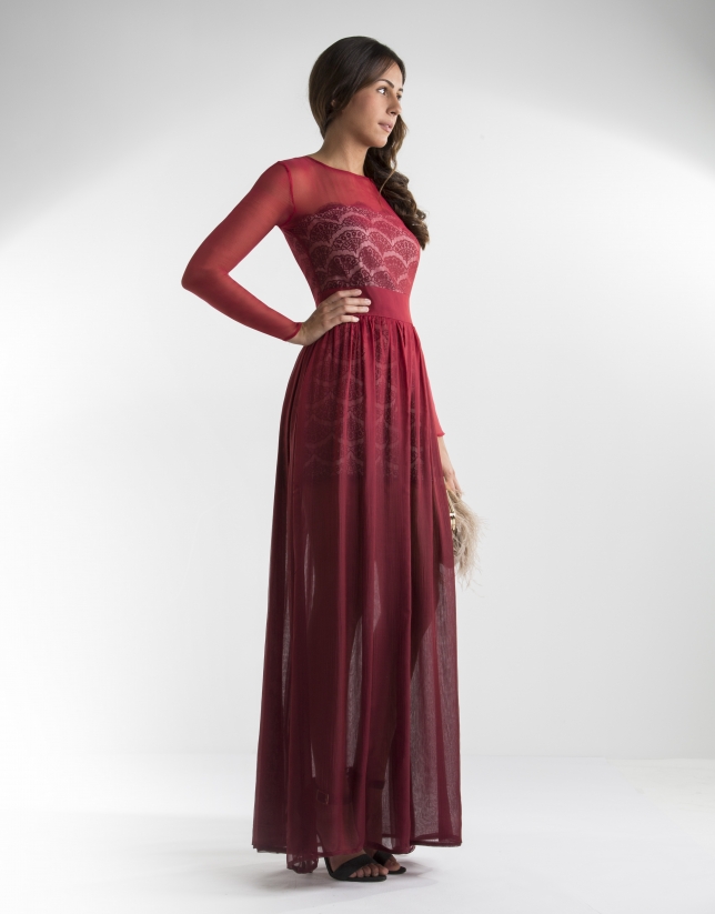 Long red chiffon dress