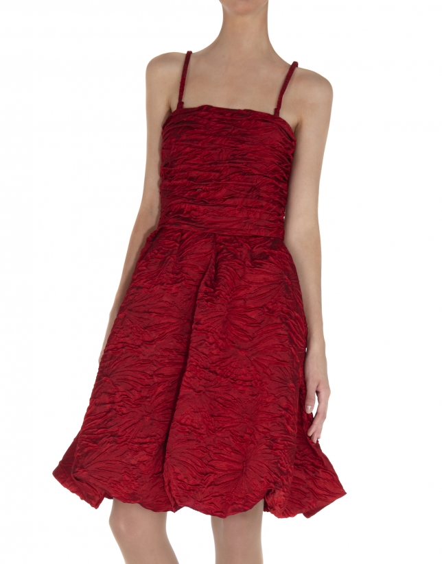 Red cloqué sleeveless dress
