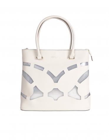 White Saffiano leather shopping bag
