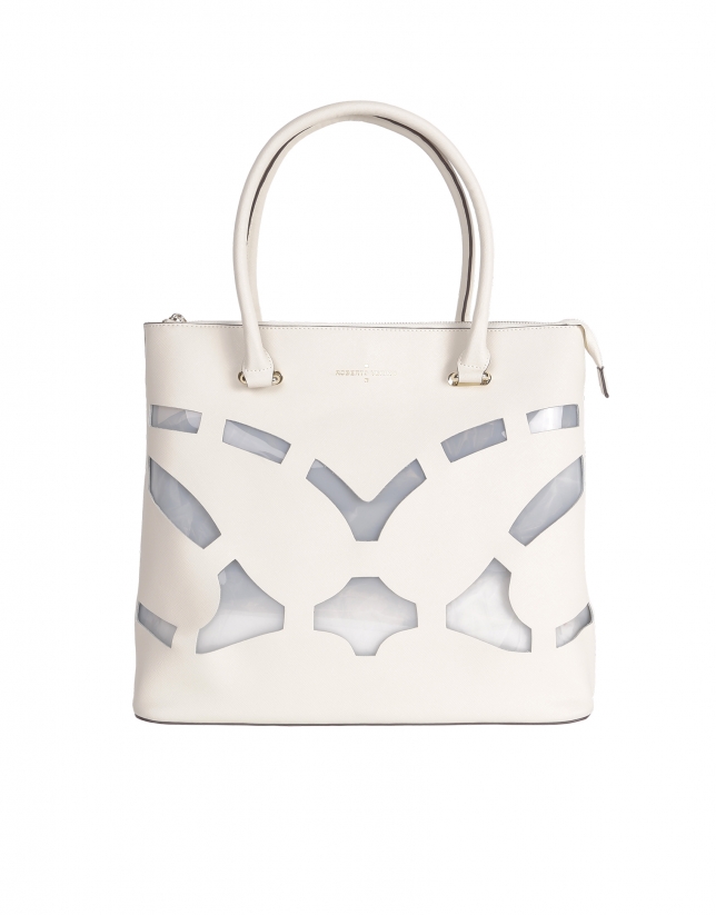 White Saffiano leather shopping bag