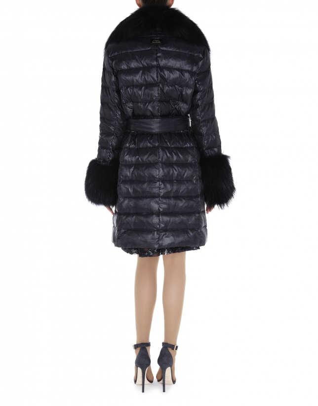 Long black ski jacket with fur collar and cuffs 