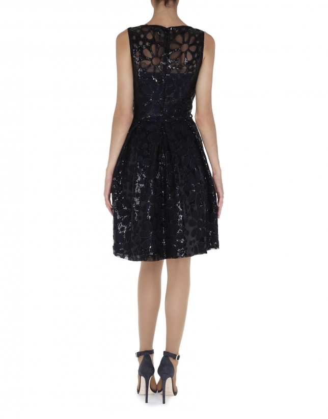 Black sequined dress with lace shoulders 