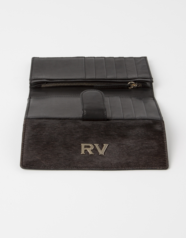Black wallet with brown fur.