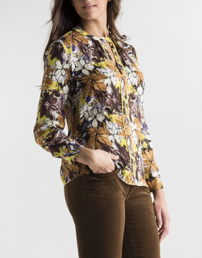 Mustard floral print blouse