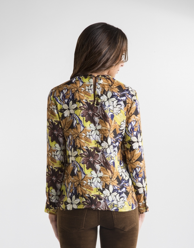 Mustard floral print blouse