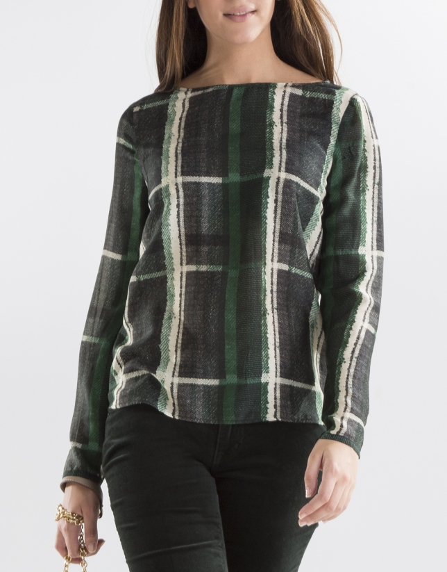 Green checked blouse