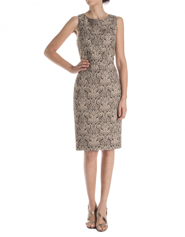 Jacquard dress with straps across back 