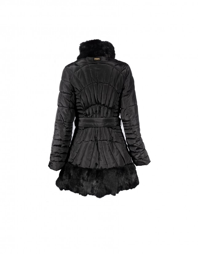 Black quilted coat with fur