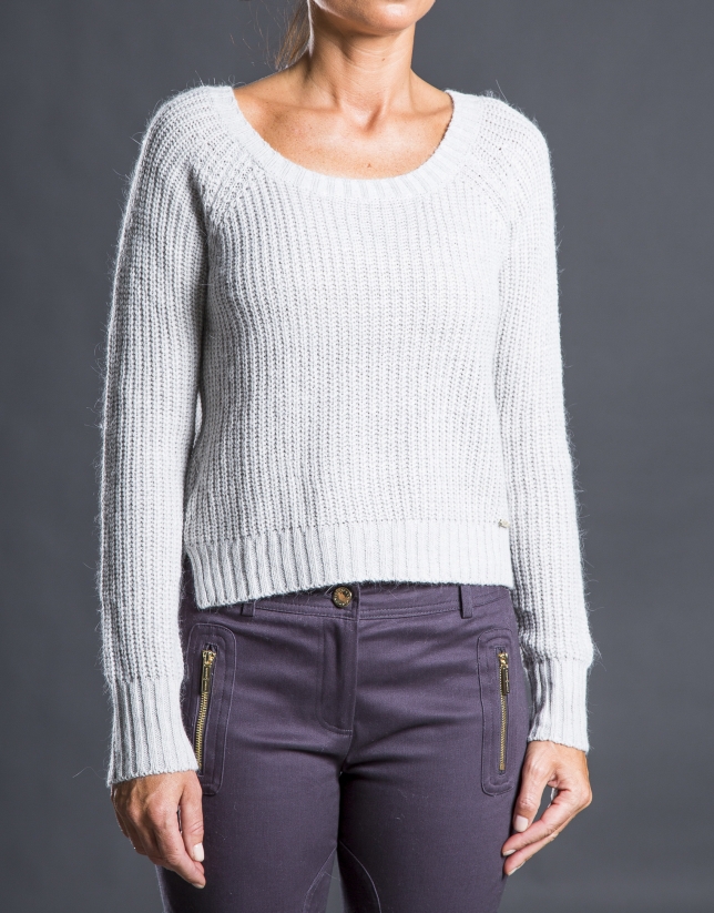 Gray knit sweater with trim