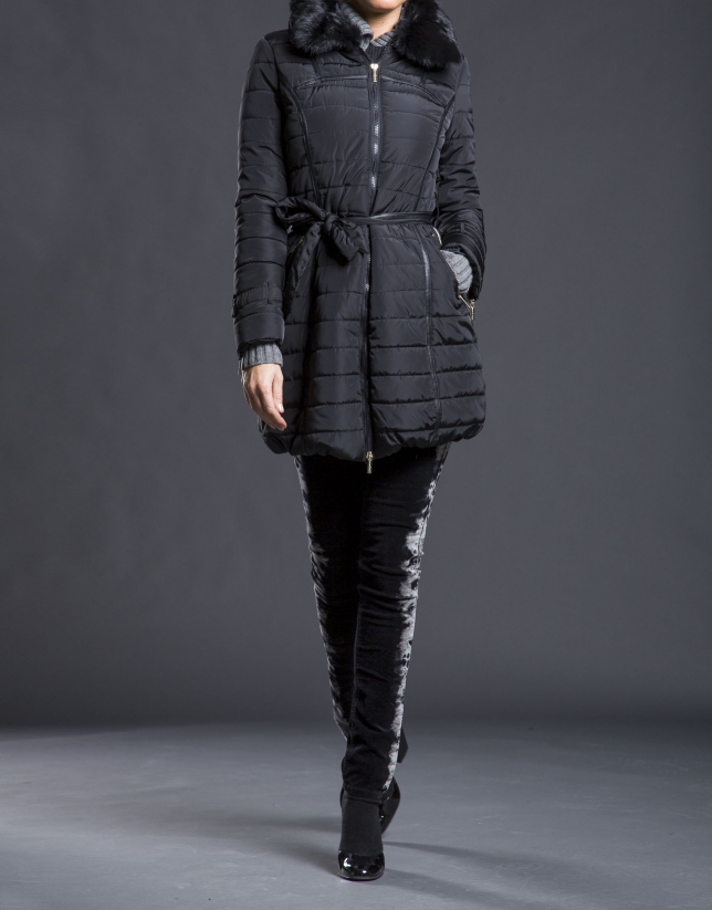 Long black quilted trench coat