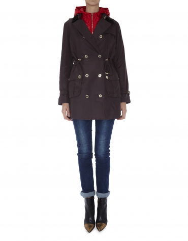 Brown trench coat with detachable red lining