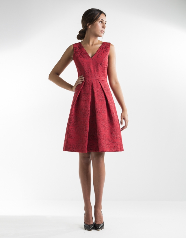 Red jacquard dress with full skirt