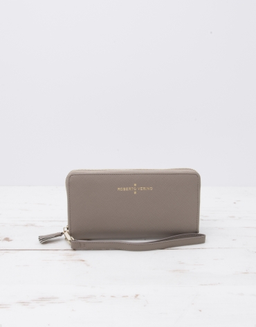Taupe billfold with strap