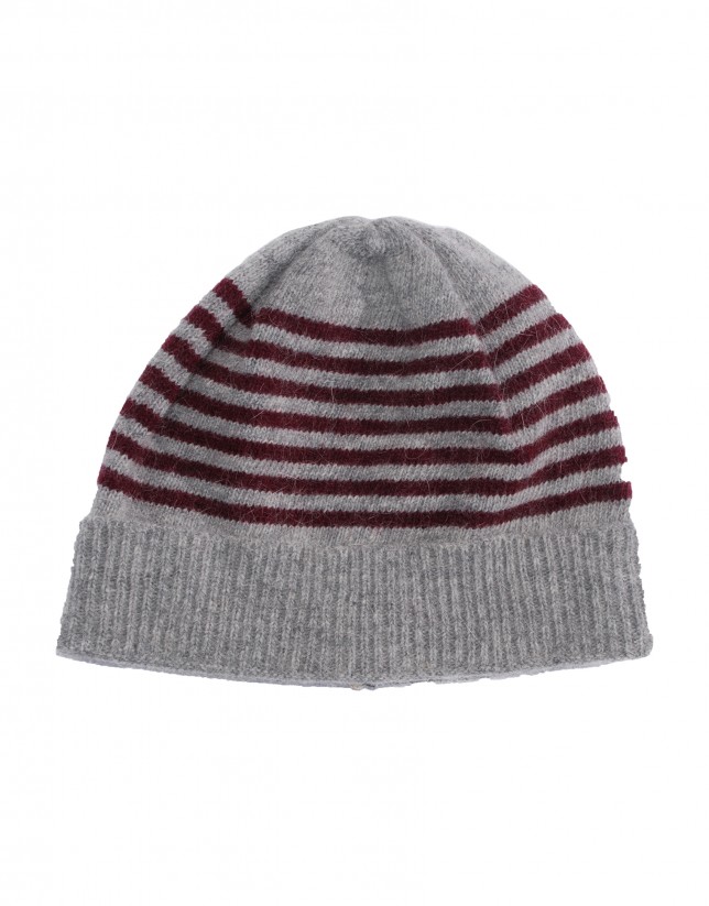 Grey bordeaux striped knitted cap