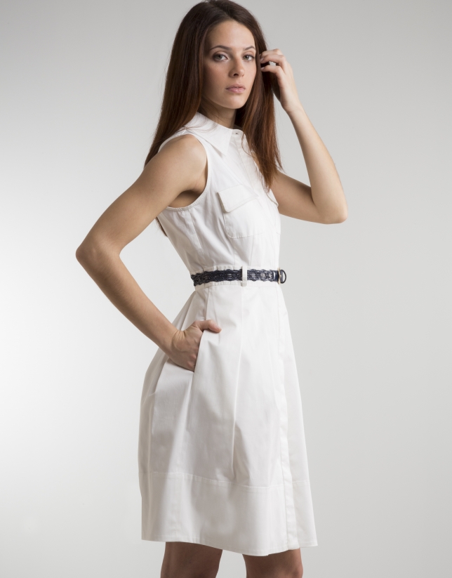Off-white shirtwaist dress with full skirt