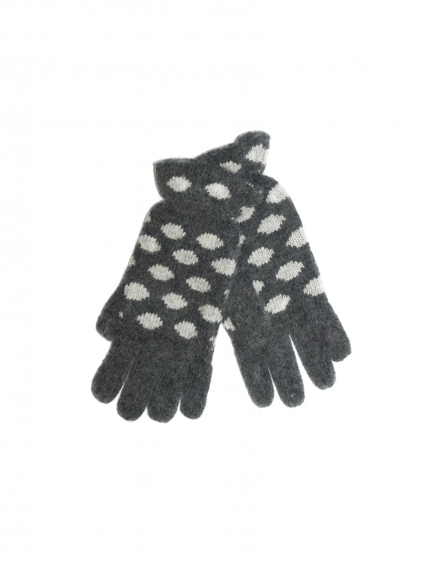 Grey white jacquard knitted gloves