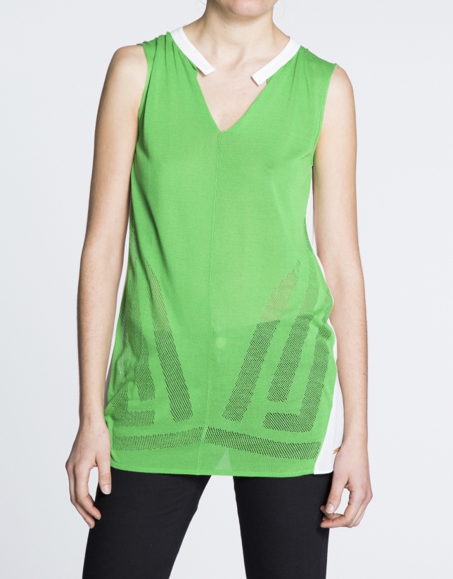 Long green and beige top with slits 