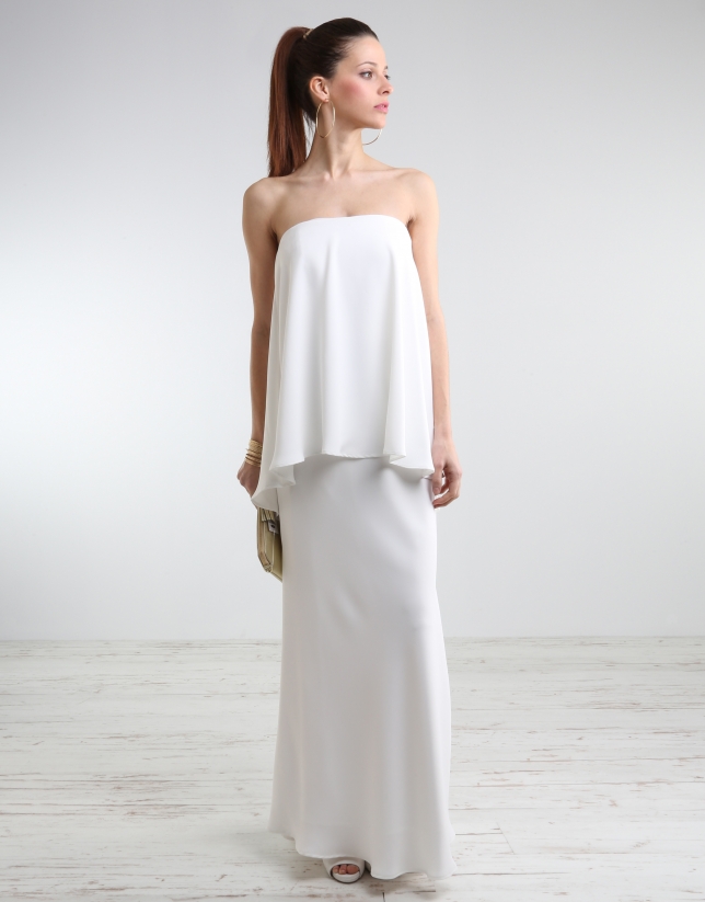 Off-white long strapless dress