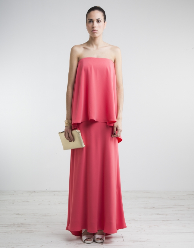Coral long strapless dress