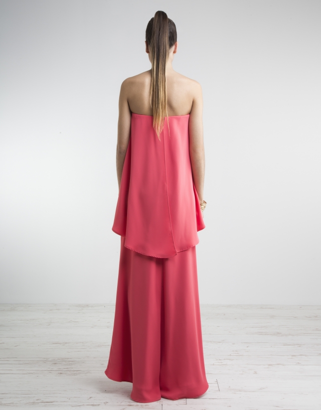 Coral long strapless dress