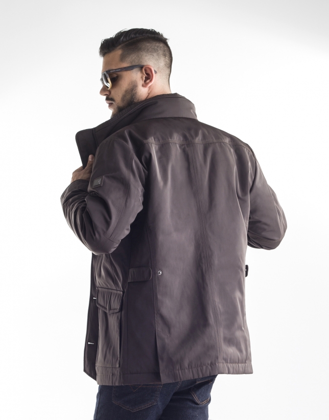 Chocolate brown tracksuit jacket with four pockets