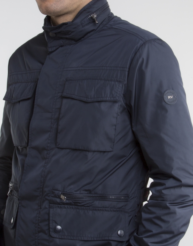 Navy blue parka with four pockets
