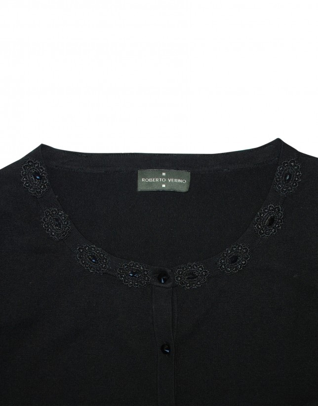 Black fitted cardigan with embellishments
