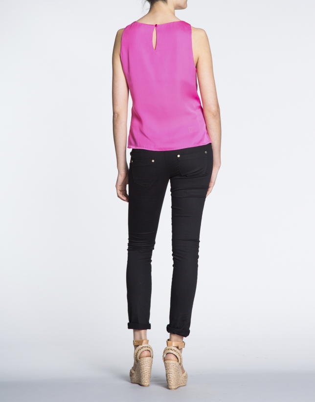 Fuchsia top with front pleat and opening