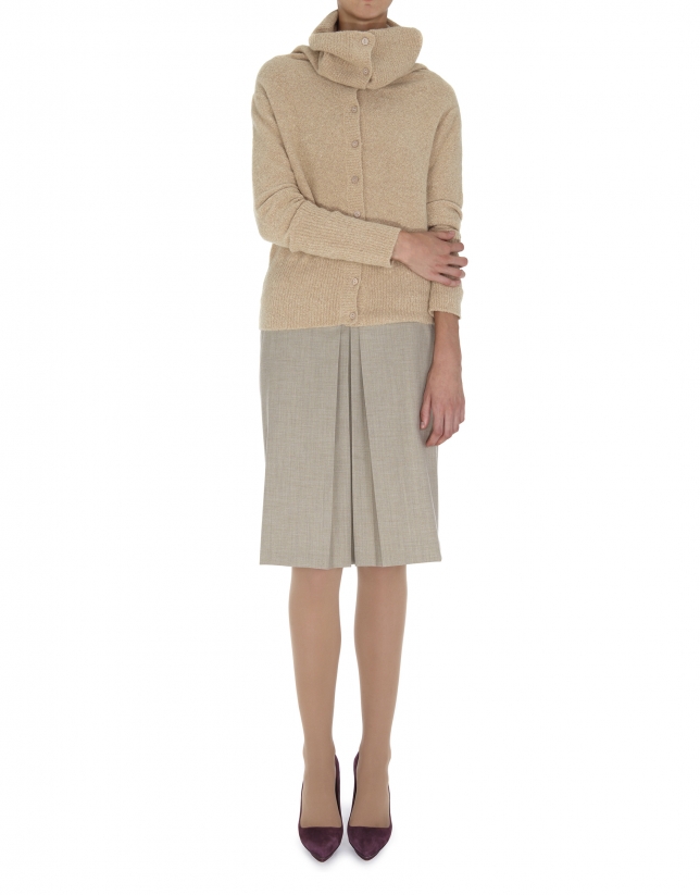 Beige wool and angora jacket with large collar 