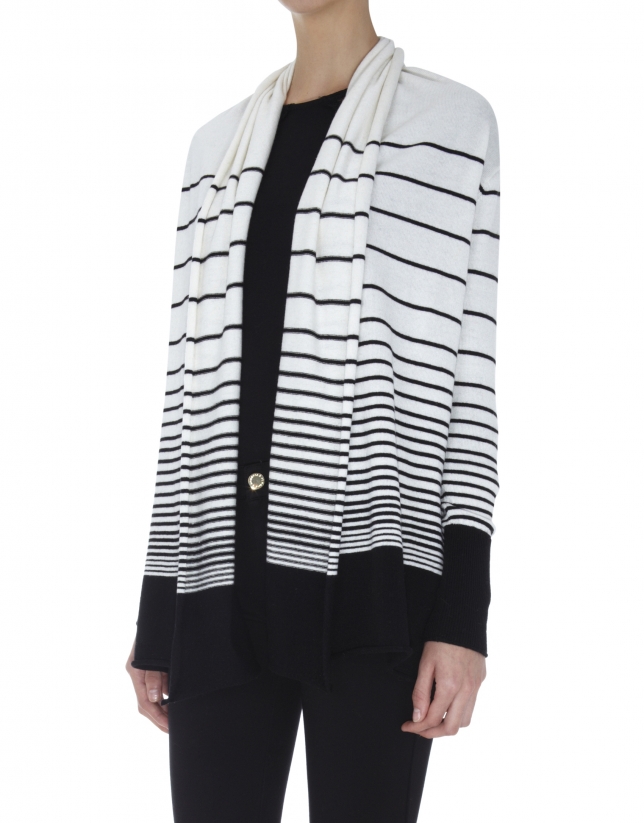 Ivory and black striped jacket with shawl collar 