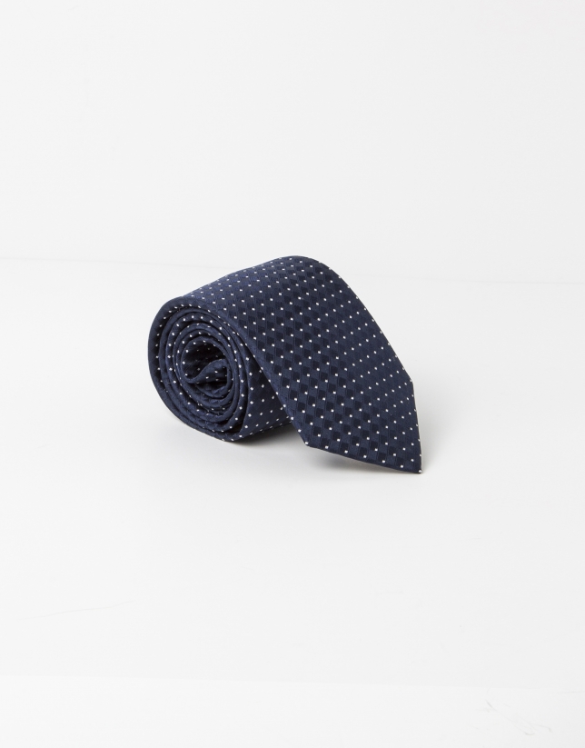 Navy blue tie with light blue dots