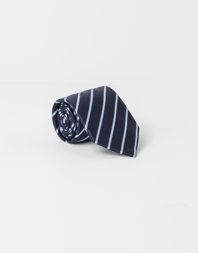 Navy blue and light blue striped tie 