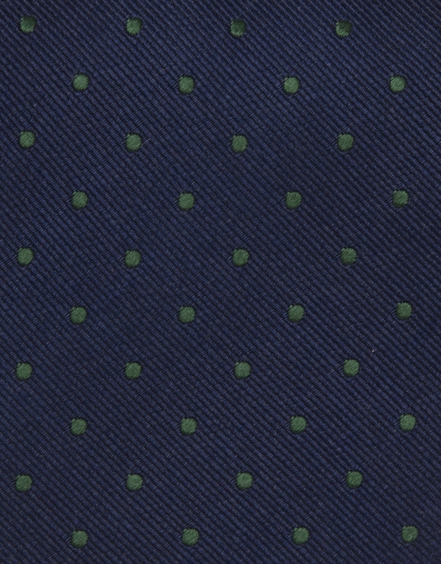 Navy blue tie with green dots
