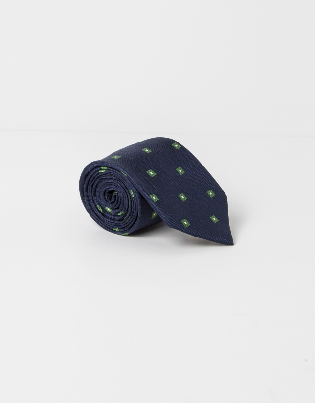 Navy blue and green checked tie
