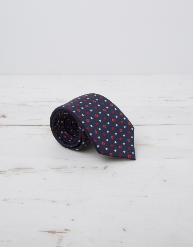 Navy blue tie with red flowers