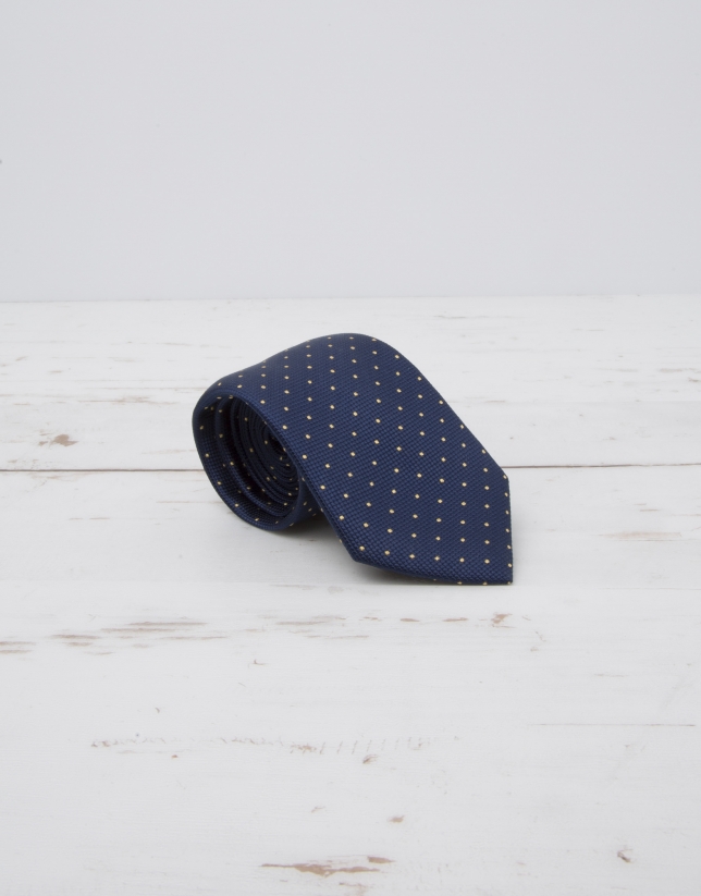 Navy blue tie with yellow dots