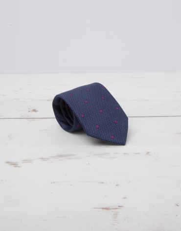 Navy blue tie with large purple dots